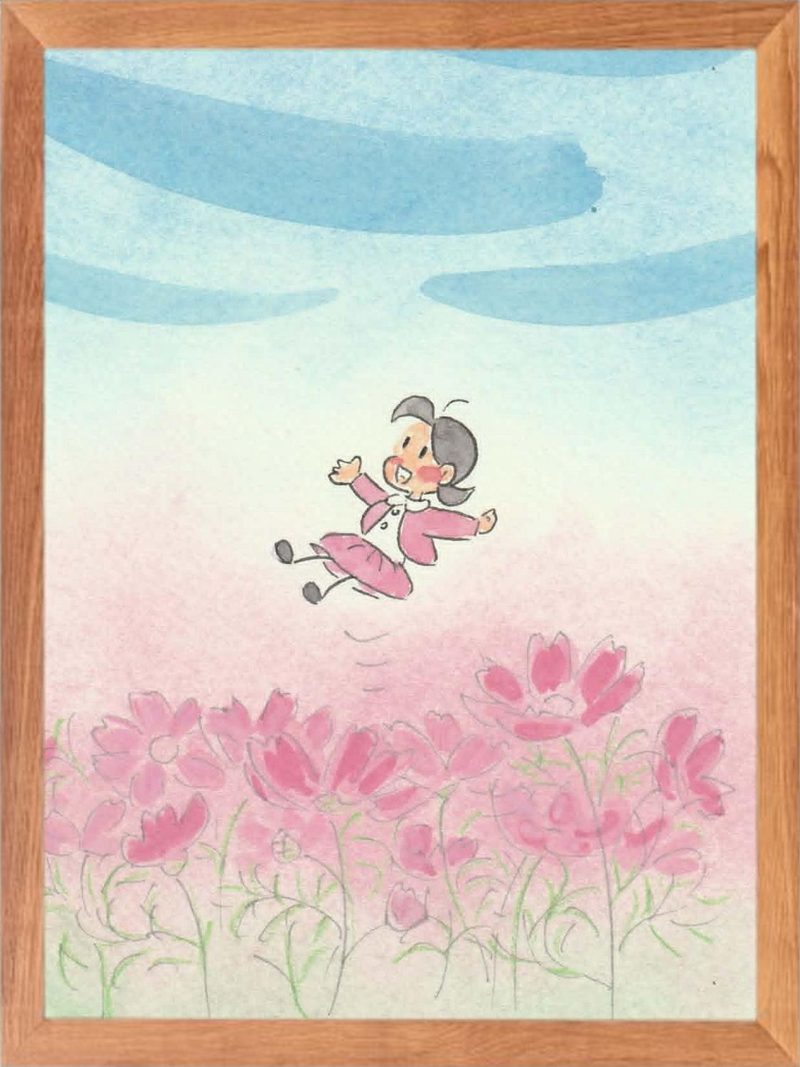 額装水彩画『コスモスに乗って』