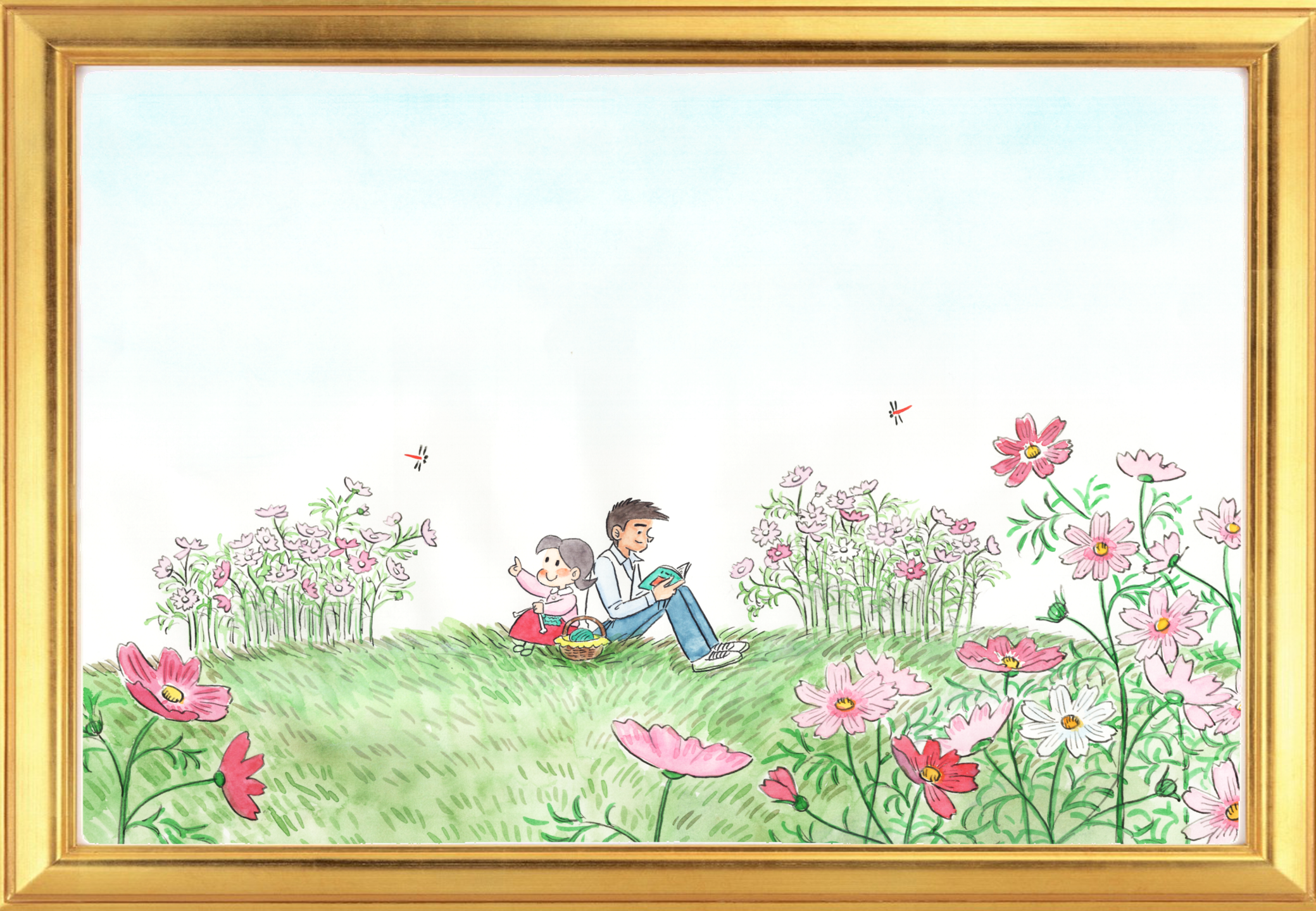 額装水彩画『コスモスの丘』 – 吉祥の店