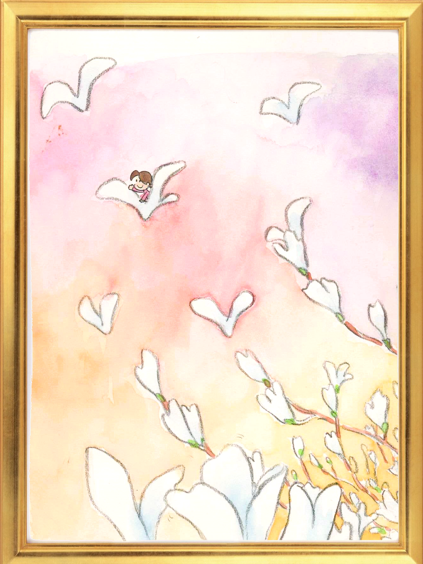 額装水彩画『モクレンのつばさ』