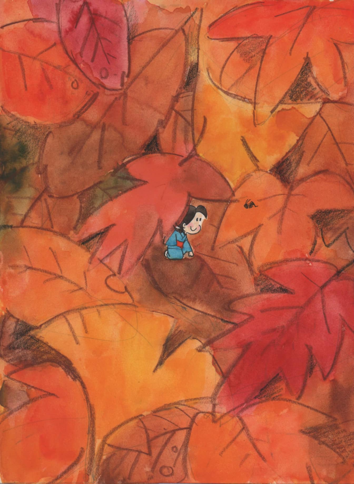 額装水彩画『紅葉の中から』