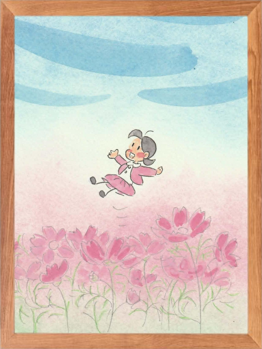 額装水彩画『コスモスに乗って』