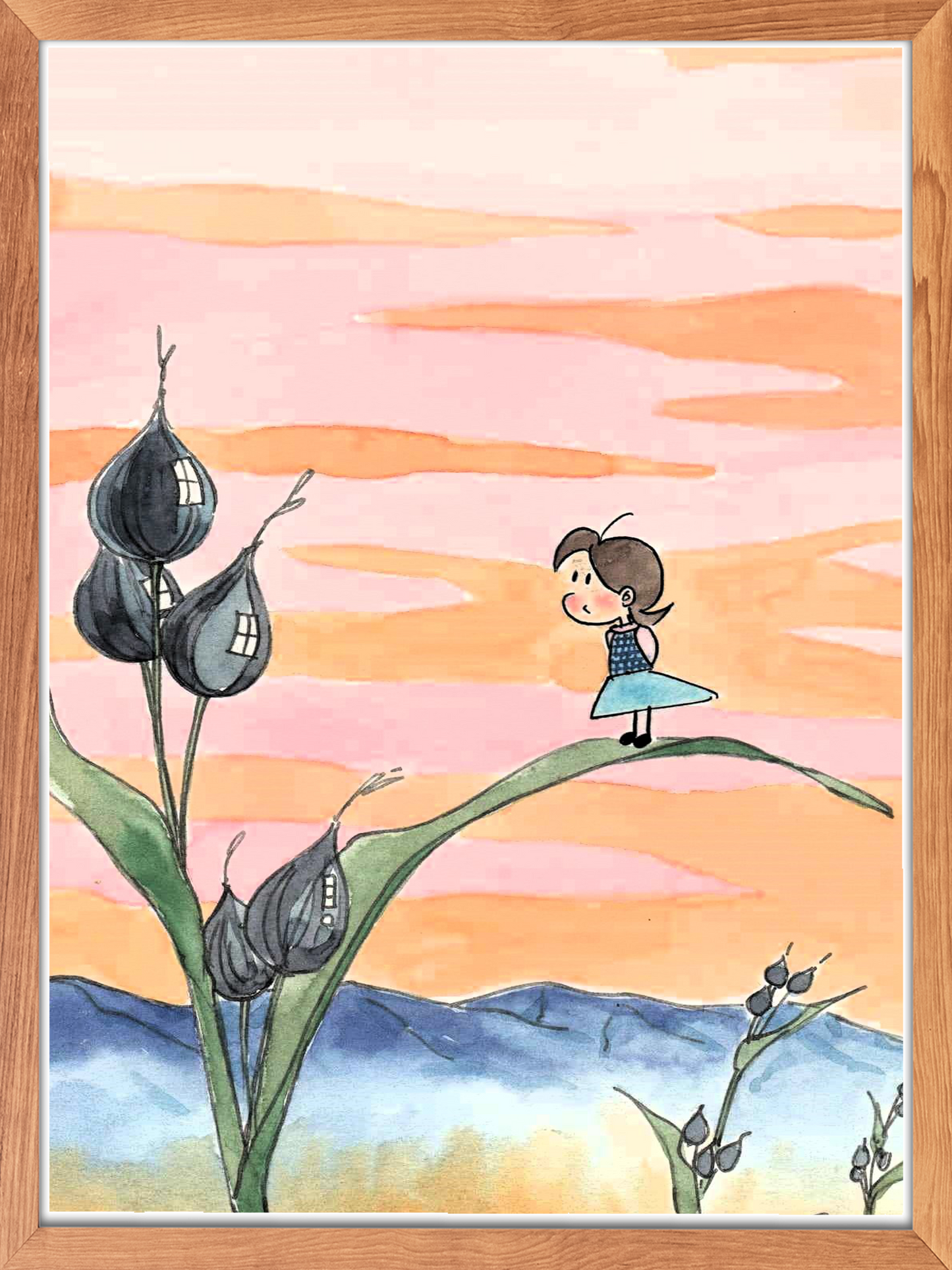 額装水彩画『じゅず玉』