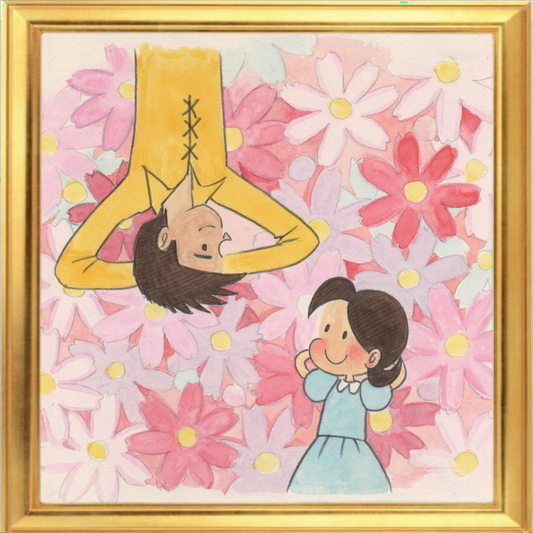 額装水彩画『お花畑に寝転んで』